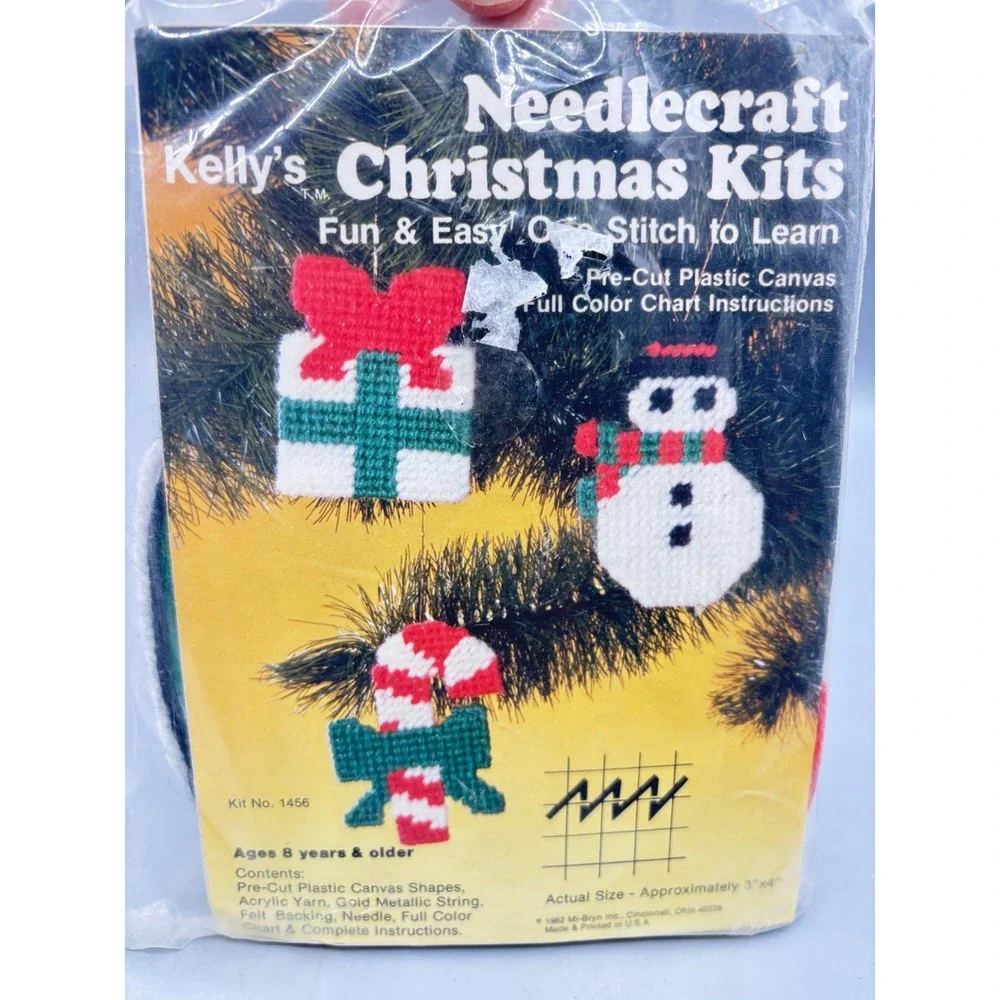 Vintage 1982 Kellys Christmas Kits Plastic Canvas Ornament Kit Snowman Gift 1456